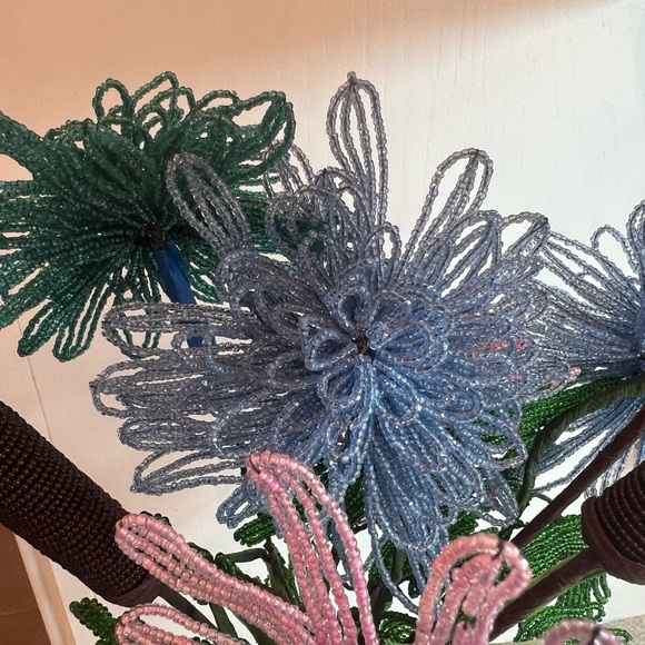 Vintage Antique French Beaded Flowers Floral arrangement bridal bouquet Cattails - Picture 4 of 15